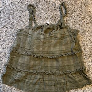American Eagle Womens Olive Green Flowy Camisole Tank Top with Ruffles Size M